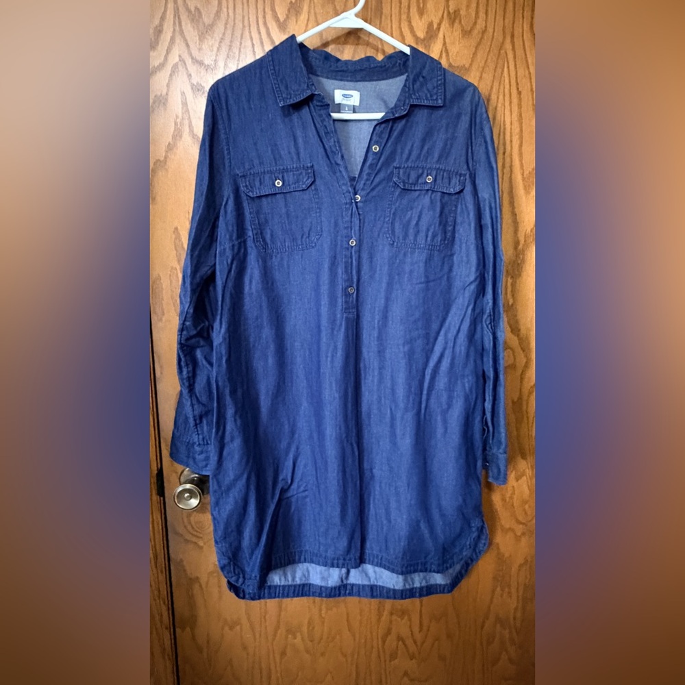 Old Navy Denim Shirt Dress Button down Long Sleeve Soft L